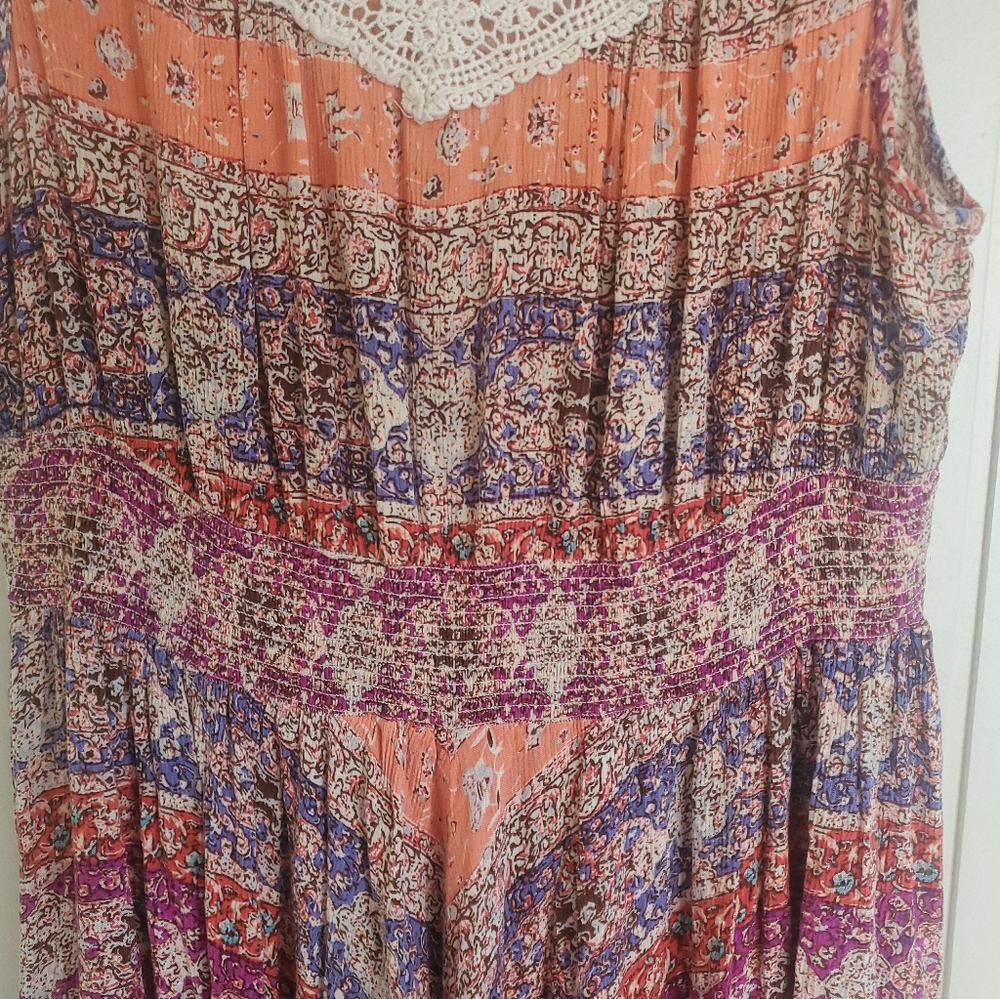 BILA India Floral Flowy Maxi Dress Asymmetrical Hem Size XL Fairycore Romantic - Picture 5 of 13